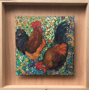 Two Roosters (box frame)